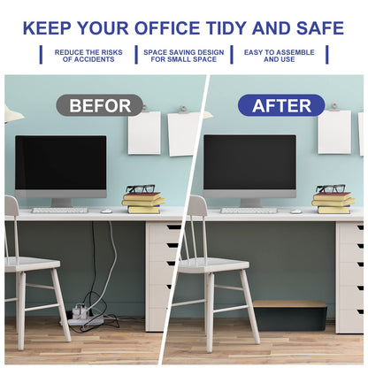 Cable Management Box - Wooden Style Large Cord Organizer to Hide Wires & Power Strips | Desk Computer Cable Organizer | Safe ABS Material | 16" (L) x 6.2" (W) 5.3" (H) | for Home & Office - Black