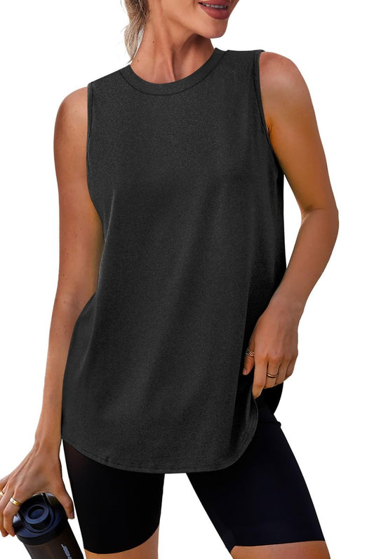 XIEERDUO Workout Tank Tops for Women High Neck Sleeveless Running Loose Fit Yoga Tops Active Shirts Black S
