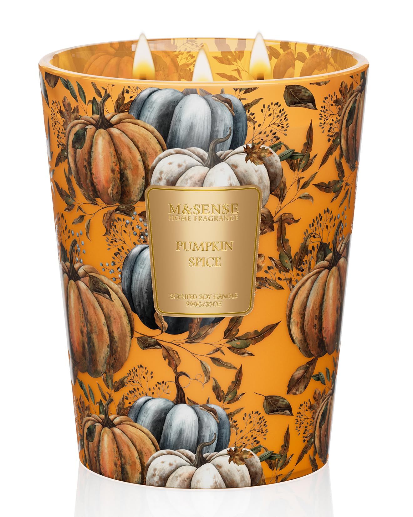 M&SENSE Pumpkin Spice Scented Candle, 3 Wick 35oz 150H Long Lasting Soy Candles, Fall Scent Unique Halloween Gifts Home Decor