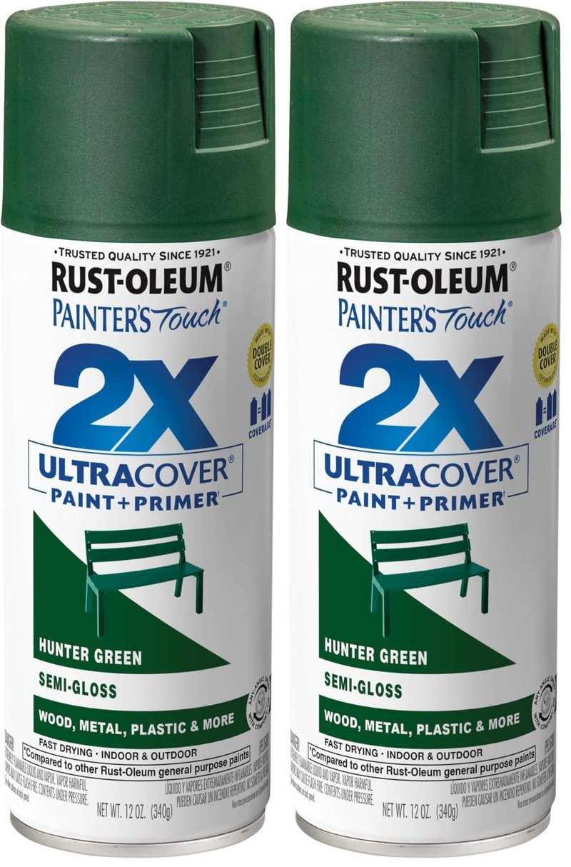 Rust-Oleum 249853 Painter's Touch 2X Ultra Cover Spray Paint, 12 oz, Semi-Gloss Hunter Green (Pack of 2)
