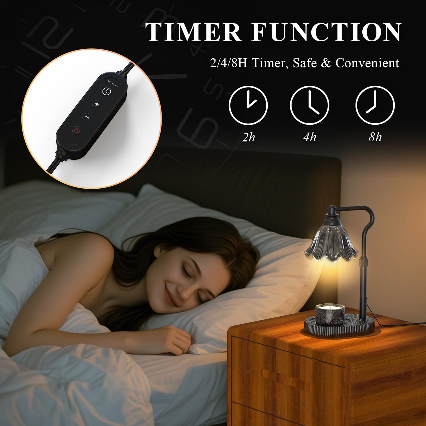 WYghyronic Candle Warmer Lamp with Adjustable Height - Flameless 4-Level Dimmable Wax Warmer, Timer Function & Stylish Design in Multiple Colors（Black）