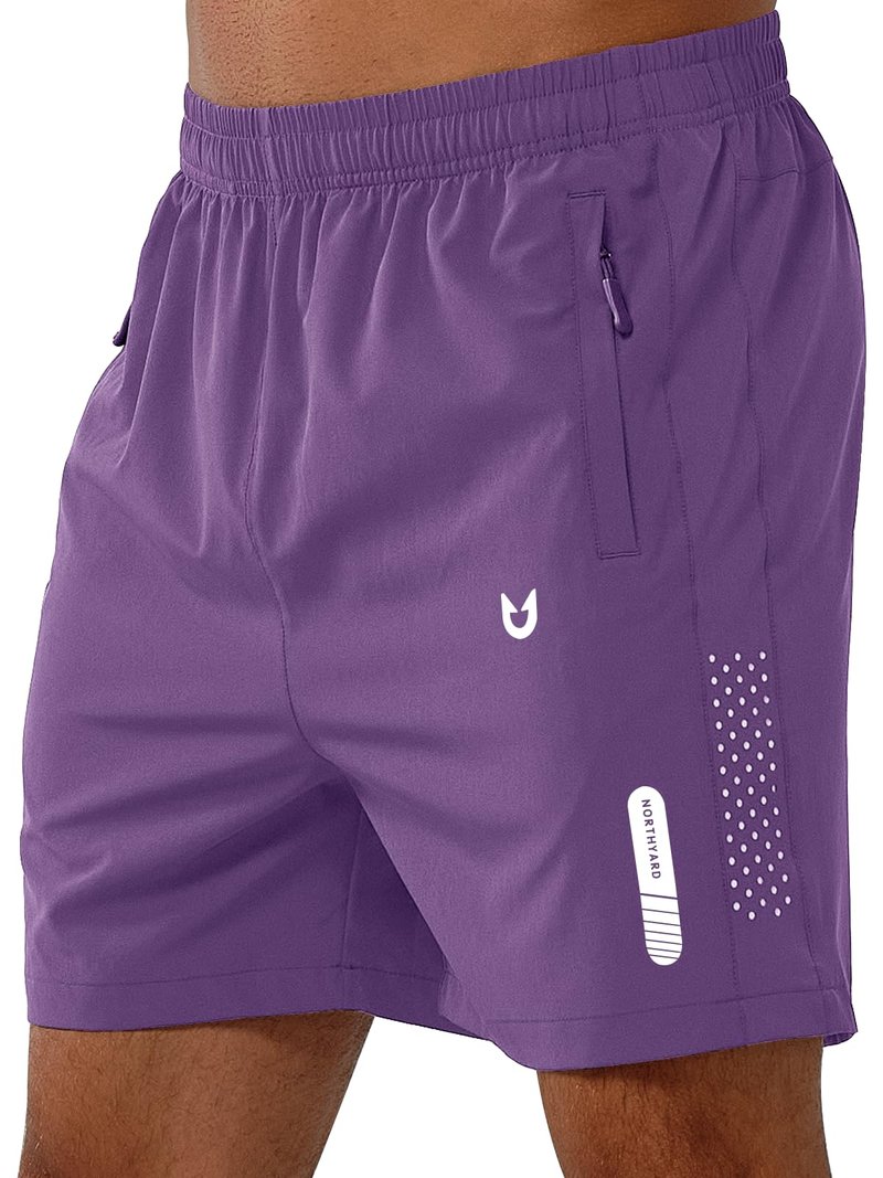 NORTHYARD Men's Athletic Running Shorts Gym Workout 7"/9"/5" Quick Dry Lightweight Sports Basketball Tennis 3 Zipper Pockets PURPLE-5inch L