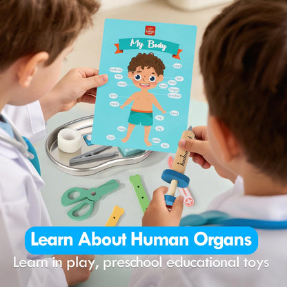 Lehoo Castle Kids Doctors Set, Pretend Doctor Kit Toys Medical Playset, Wooden Play Toys, Educational Toys for 3 Year Old Boys