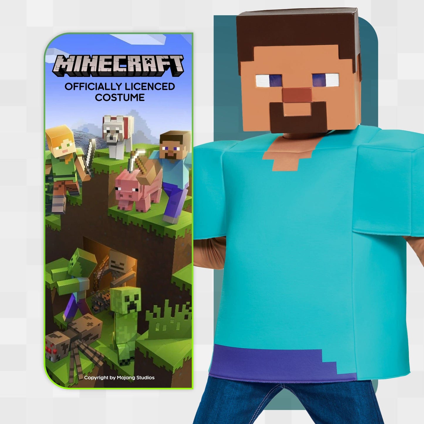 Steve Classic Minecraft Costume, Multicolor, Large (10-12)