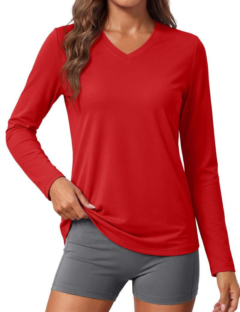 MAGCOMSEN Women's Sun Shirts UPF 50+ UV Protection Long Sleeve Rash Guard Quick Dry Lightweight Workout Top Tomato, L