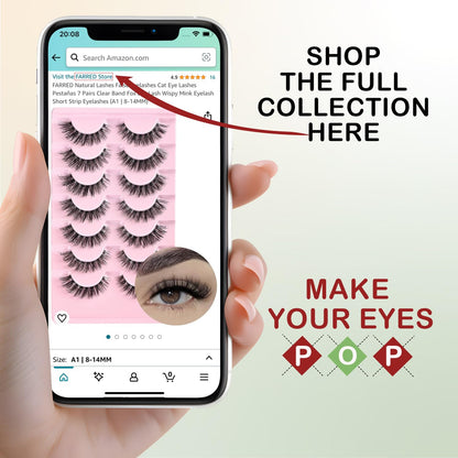 FARRED Cat Eye Lashes Natural Eyelashes Short Wispy Lash Strips Volume Eyelash Cateye Medium Length False Lashes Natural Looking Hybrid Clusters Full Strip Lashes (A1 | 8-14MM)