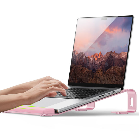 JCZT Aluminum Laptop Stand, Notebook Stand with Wrist Rest, Ergonomic Detachable Laptop Mount, Computer Stand Compatible with 10-17'' All Laptops Such as MacBook Air Pro/HP/Dell/Lenovo, Pink