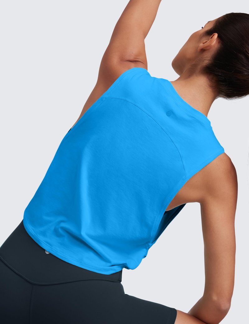 CRZ YOGA Pima Cotton Large Armhole Tank Tops for Women - Workout Sport Athletic Yoga Running Gym Loose Crop Sleeveless Shirts Madagascar Blue X-Large