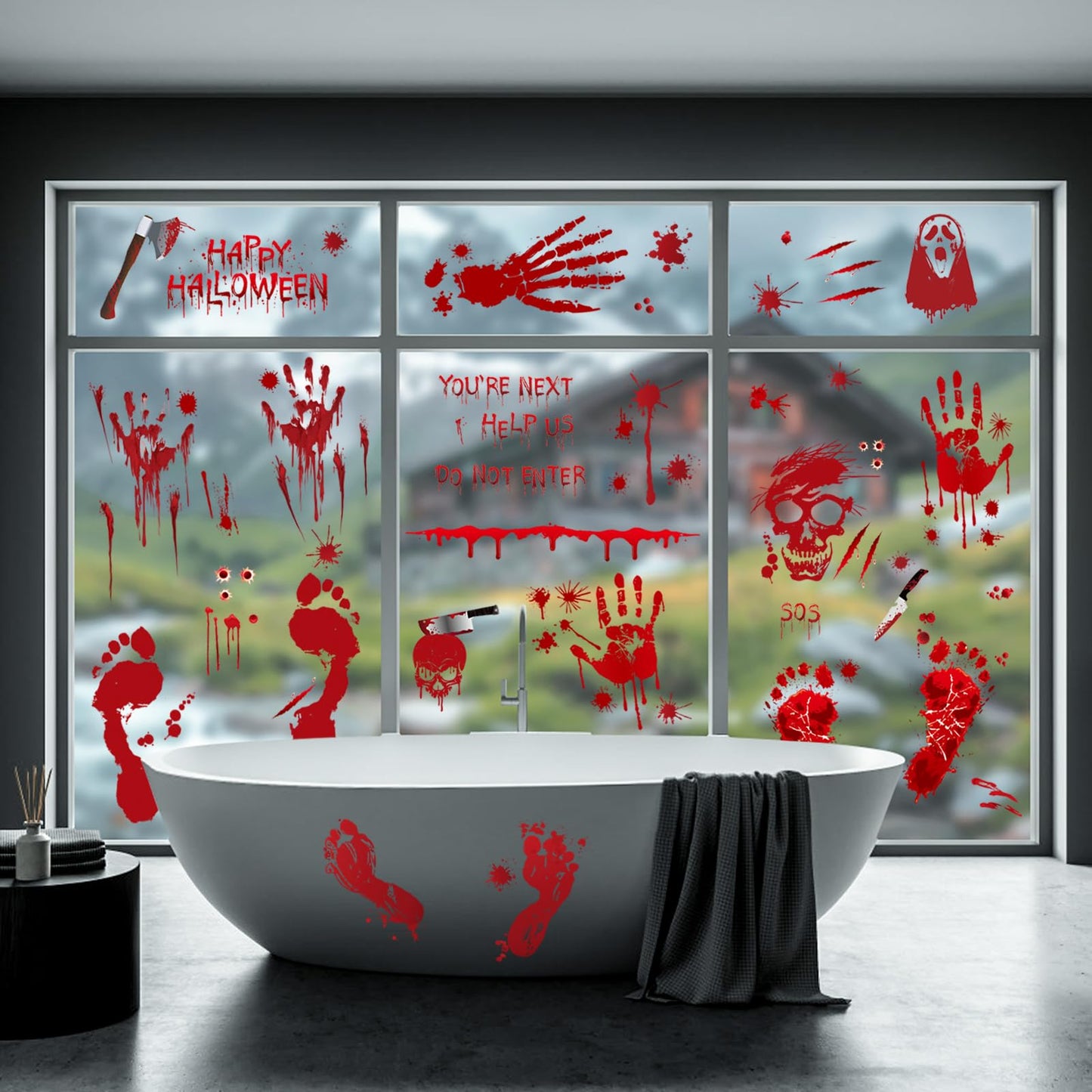 Halloween Decorations 165 PCS, 8 Sheets Bloody Handprint Footprint Halloween Wall Decal Floor Window Stickers,10 Sheets Wound Tattoo Stickers, Scary Party Decorations Window Stickers