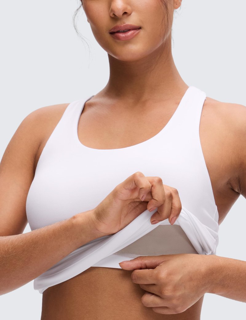 CRZ YOGA Butterluxe Workout Racerback Tank Tops for Women - Padded Athletic Spandex Yoga Shirts with Built in Bra White Large