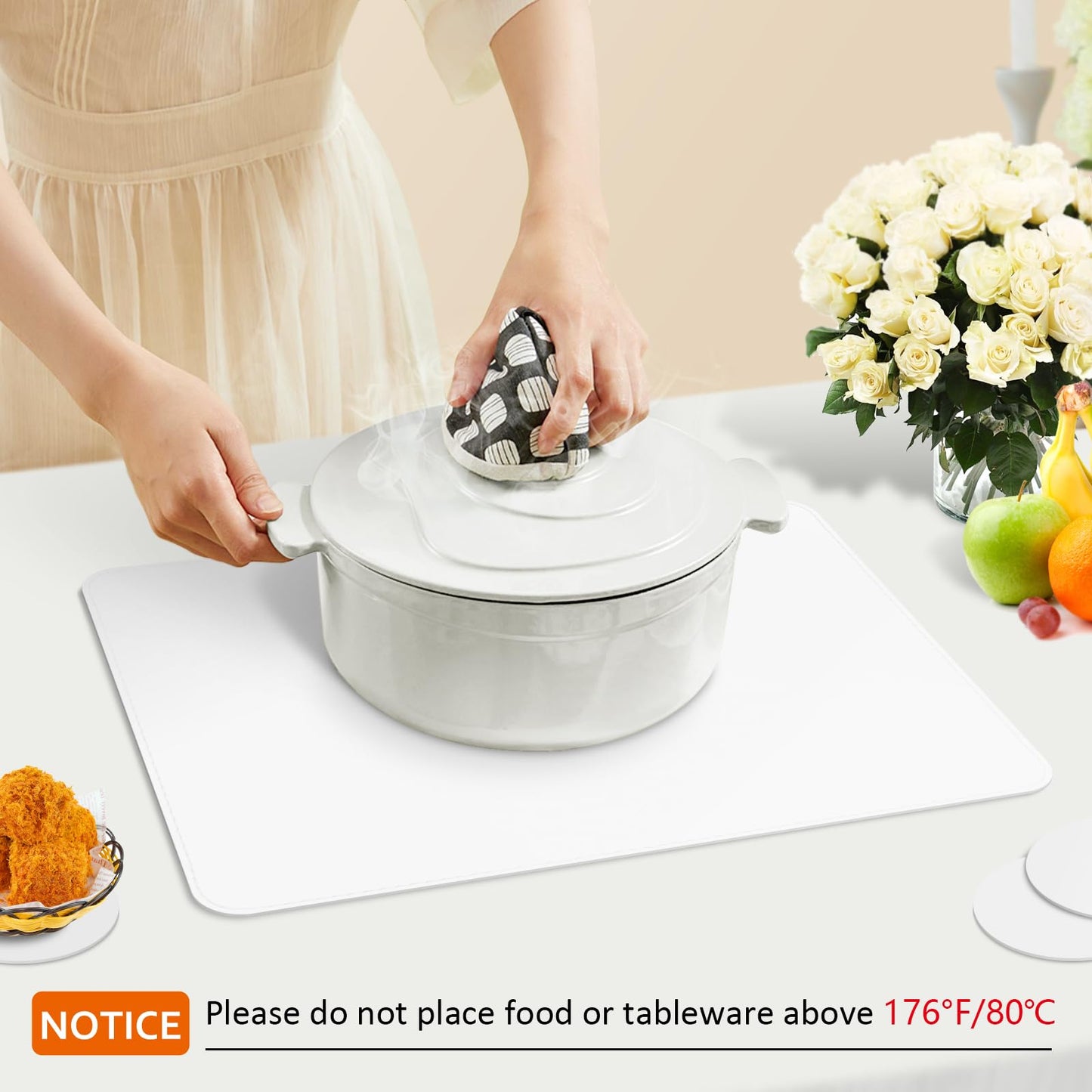 APLKER Placemats and Coasters Set of 6, Heat Insulation PU Leather Table Mats Non-Slip Washable Waterproof Kitchen Dining Place Mats for Home Restaurant Hotel - White