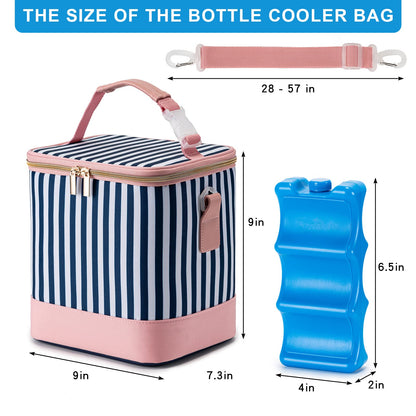 BABEYER Breastmilk Cooler Bag with Ice Pack Fits 6 Baby Bottles Up to 9 Ounce, Baby Bottle Bag with Shoulder Strap for Nursing Mom Daycare, Straps