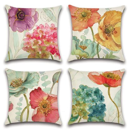 Artscope Set of 4 Waterproof Cushion Covers 45x45cm, Decorative Hydrangea and Lotus Throw Pillow Covers, Perfect to Outdoor Patio Garden Bench Living Room Sofa Farmhouse Decor