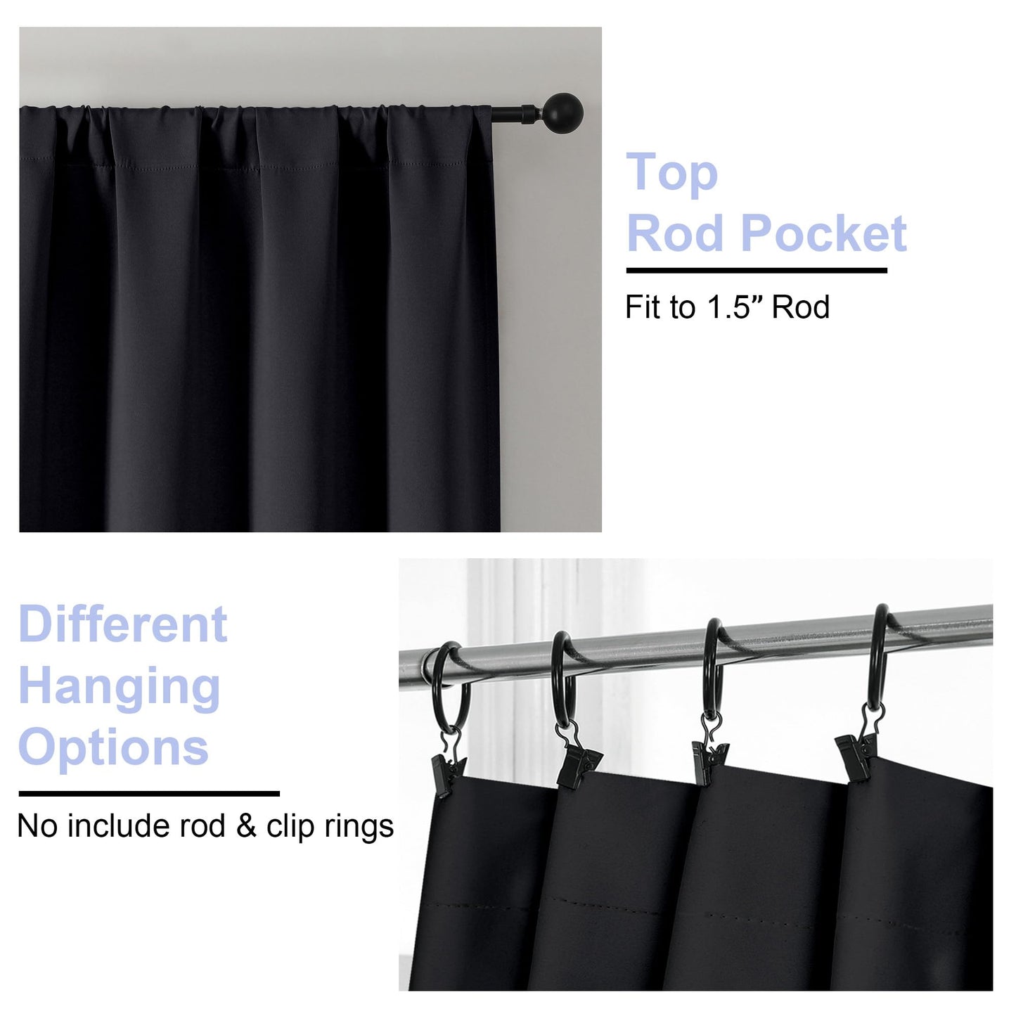 Simplebrand Ava Halloween Black Blackout Curtains for Bedroom 63 Inch Length 2 Panels, Solid Thermal Insulated Energy Saving Rod Pocket Window Treatment Curtains Blackout Drapes, W40 x L63 Inch, Black