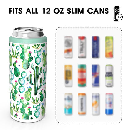 TILUCK Skinny Can Cooler for Slim Beer & Hard Seltzer, Stainless Steel, Doucle-Walled Stainless Steel Insulated Slim Cans, Standard 12 oz (Cactus)