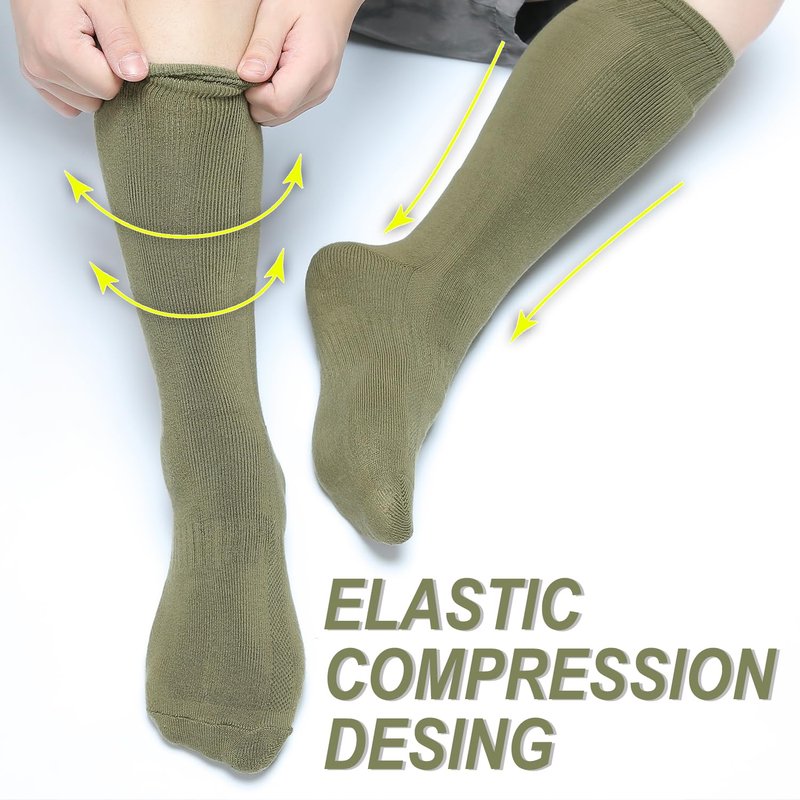Freshpairs Men's Hiking Socks, Military Green Over the Calf Socks for Hunting and Boots,4 Pack