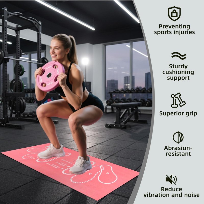 Workout Squat Pad with Foot Position, Non-Slip & Stabilizing Squat Mat, 31'' X 13.6'' Gym Pad for Squats, Leg Training and Lunges, Portable Mat is the Ideal for Fitness Enthusiasts (Pink)