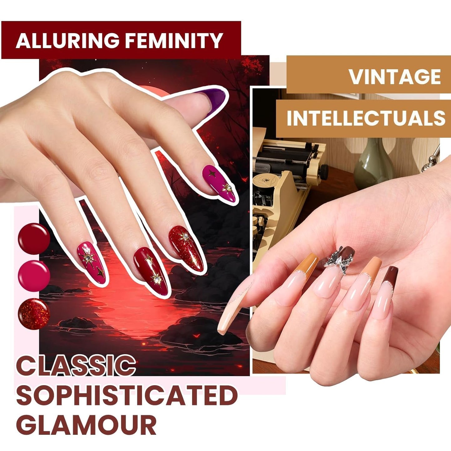 Beetles Fall Gel Nail Kit, Mystic Wonderland Gel Polish Set, 36 Colors Burgundy Brown Orange Red Polish Kit with Base Coat Glossy Matte & Glitter Top Coat Soak Off UV Led Nails Gifts for Women
