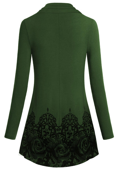 Miusey Tunic Tops for Women Loose Fit Printed Tunics to wear with Leggings Casual A-Line Swing Pleated Lightweight Long Sweaters Blouses Green Flower XX-Large
