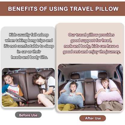 1 MIDDLE ONE Car Pillow for Kids, Memory Foam Travel Pillow for Car and Adults, Kid Travel Pillow for Sleeping on Road Trip, Small Body Pillow for Kids (Grey)