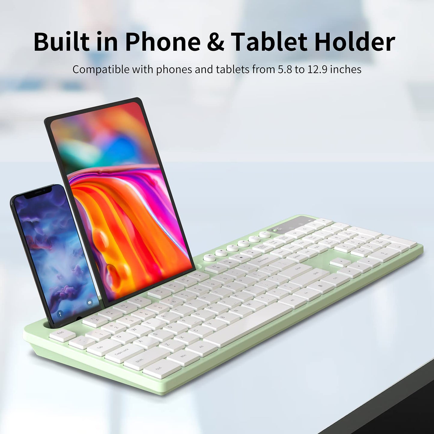 Wireless Keyboard and Mouse Combo, MARVO 2.4G Ergonomic Wireless Computer Keyboard with Phone Tablet Holder, Silent Mouse with 6 Button, Compatible with MacBook, Windows (Black)