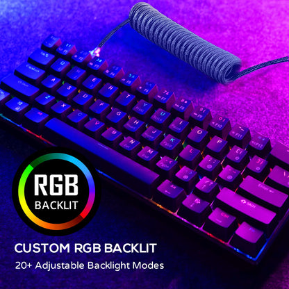 RK ROYAL KLUDGE RK61 60% Mechanical Keyboard with Coiled Cable, 2.4Ghz/Bluetooth/Wired, Wireless Bluetooth Mini Keyboard 61 Keys, RGB Hot Swappable Red Switch Gaming Keyboard with Software - White