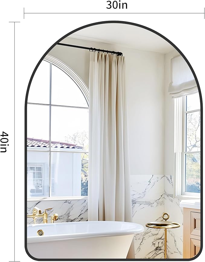 GLASHOM 30"x40" Black Arched Mirror for Bathroom, Wall Mounted Mirror, Aluminum Alloy Brushed Framed Wall Mirror, Anti-Rust, Large Mirror for Over Sink, Bedroom, Entryway (Vertical)