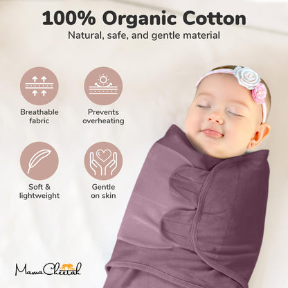 Mama Cheetah Baby Swaddle Sack, Organic Cotton Swaddle Blanket, Adjustable Swaddling Sleep Sacks, Easy Swaddles for Boy Girl 0-3 Month, Baby Essentials, 4-Pack