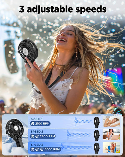 EasyAcc Handheld Fan Portable USB Fan 3 Speeds [Lifetime Service] 180° Foldable Powered Personal Mini Electric Fan With Rechargeable Battery Folding Adjustable Speeds Fan Home Travel Outdoor Black