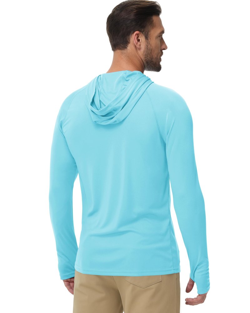 Boladeci Fishing Shirts for Men Sun Hoodie UPF 50+ Long Sleeve UV Protection Swim Shirt Summer Lightweight Hoodies Shirts SPF Rash Guard Lake Blue S