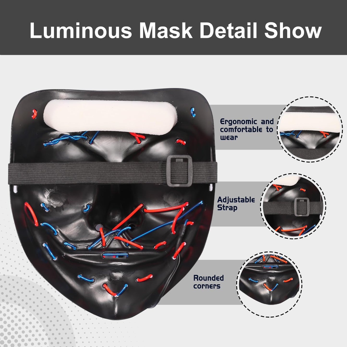 Onsucum Halloween LED Light Up Mask, Scary Glowing Mask for Cosplay Costumes, Festival, Carnival Party Supplies Gifts (Blue & Red)