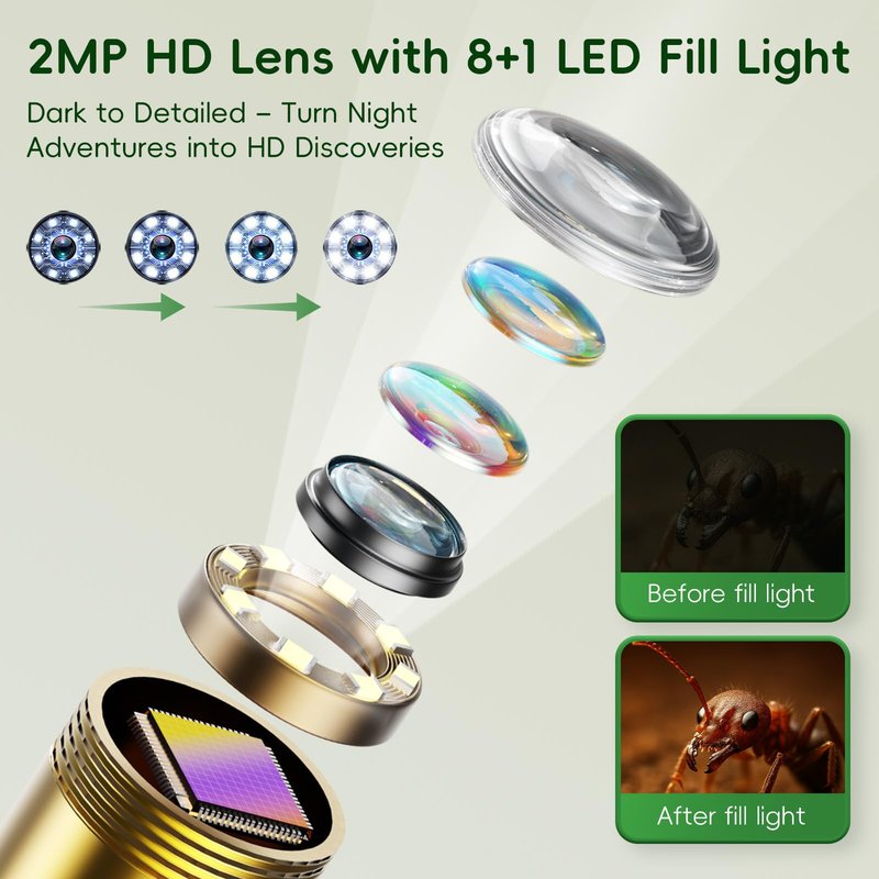 Kids Borescope Borescope Camera Toy with Light for Kids - STEM Science Educational Toy for 4 5 6 7 8 9 10 Years Old Boys Girls Birthday Gift, Snake Scope Camera for Outdoor Camping Nature Exploration