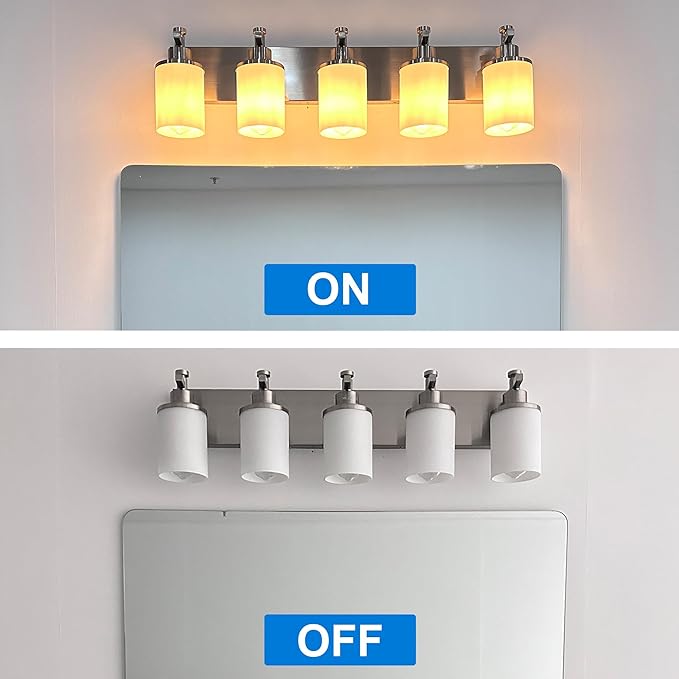 MELUCEE 6-Light Bathroom Vanity Light, Bathroom Light Fixtures Over Mirror with Milky White Glass Shade, Brushed Nickel Finish Wall Light for Kitchen Dressing Room Living Room Hallway, E26 Base