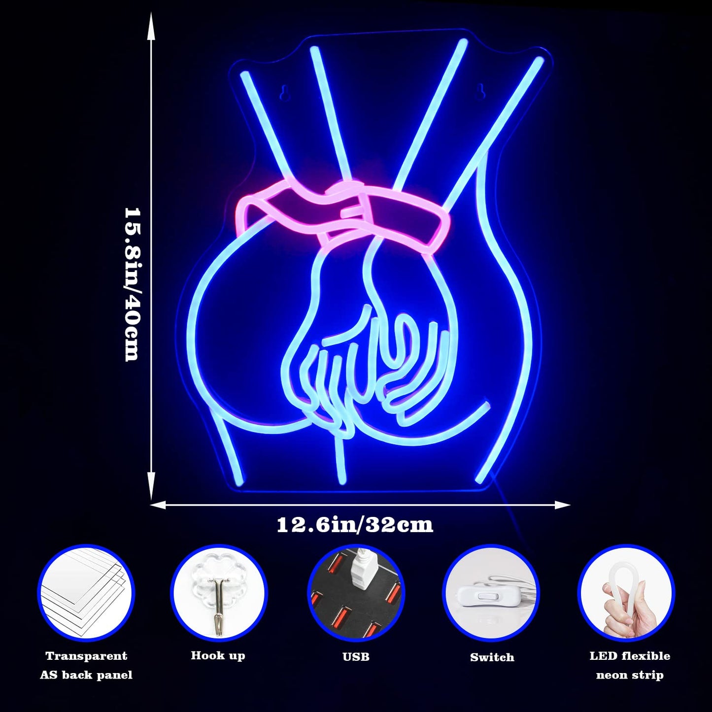 Looklight Lady Neon Sign,Neon Sign for Wall Decor,Lady Back Neon Light Up Sign,LED Sign Blue Neon Sign for Bedroom Man Cave Game Room Home Party Art Decor,Bar,Club