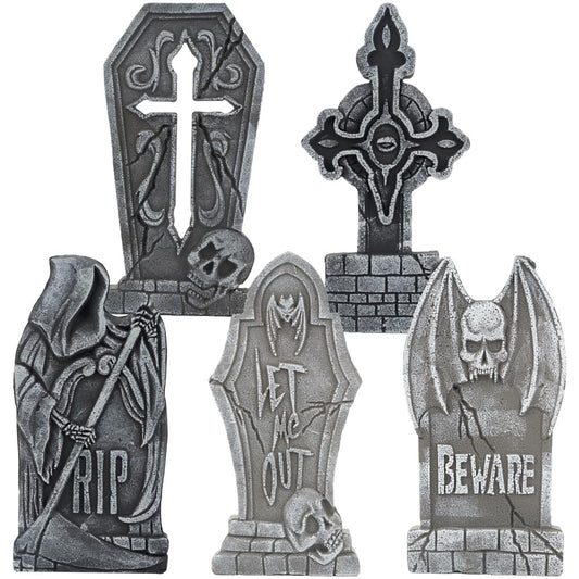 JOYIN 17" Halloween Decorations Outdoor Tombstones, 5 Pack Halloween Graveyard Foam Headstones Decor with 12 Metal Stakes for Prop Cemetery Yard Lawn Decorations, Party Supplies