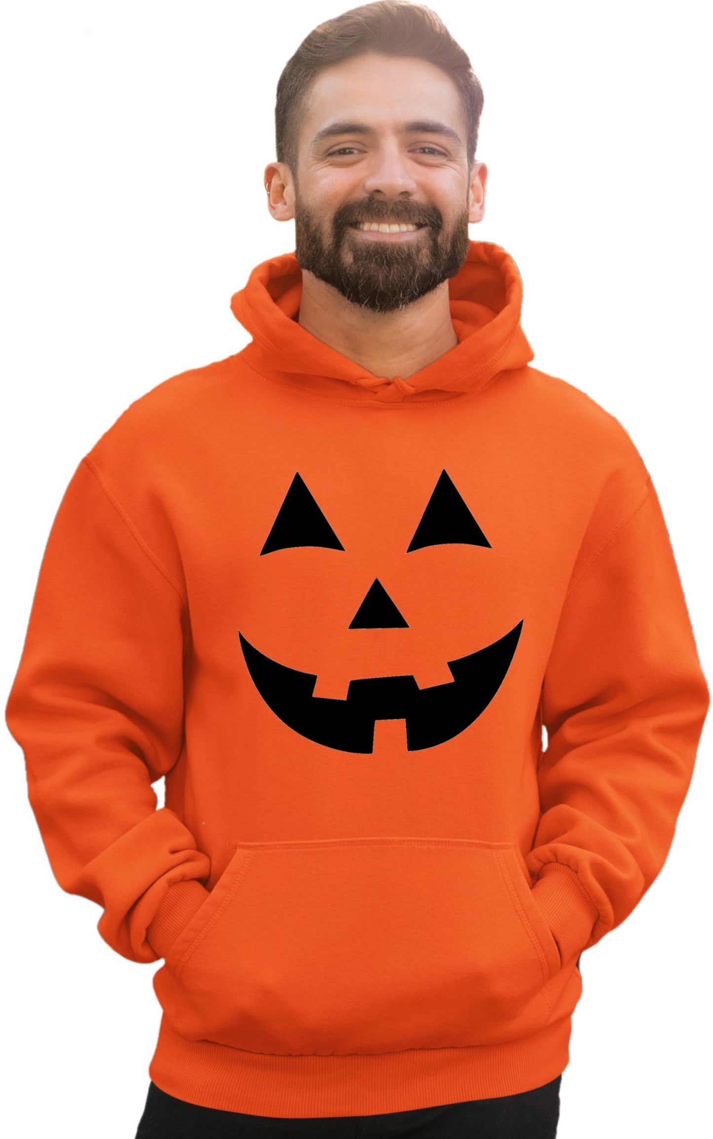 Go All Out Large Orange Mens Jack O Lantern Pumpkin Face Halloween Funny Sweatshirt Hoodie