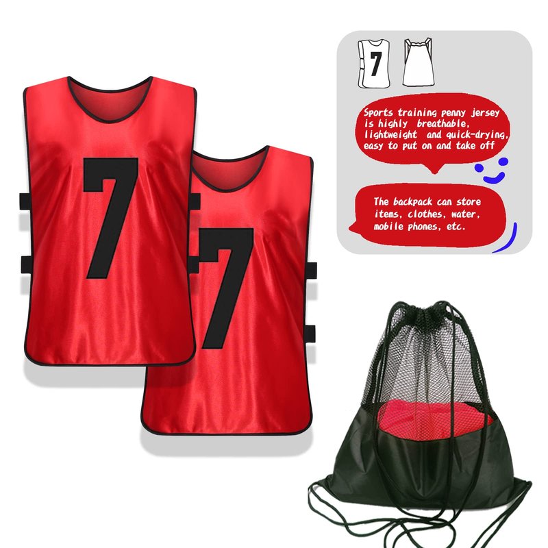 PULUOMASI Scrimmage Training Vest (12 Pack) Team Sports Pinnies Jerseys for Adult Youth Soccer Bibs Numbered Practice Jerseys Red L