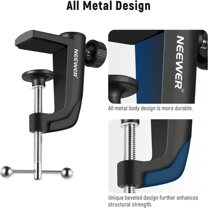 NEEWER Metal Table Mounting Clamp for Microphone Suspension Boom Scissor Arm Stand Holder with an Adjustable Positioning Screw, Fits up to 1.9inch/5centimeters Desktop Thickness (Black)
