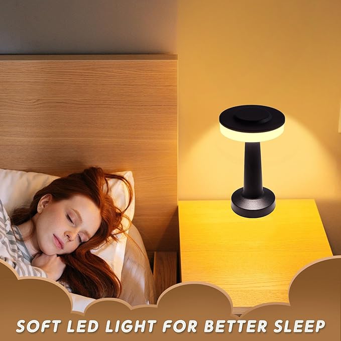 Riakrum Set of 2 LED Portable Cordless Table Lamp with Touch Sensor 3 Color Stepless Dimming Rechargeable Battery up to 15 Hours Cordless Table Light Wireless Lamp for Nursery(Black,4 Pcs)