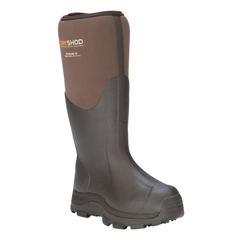 Dryshod Men's Overland Premium Outdoor Sport Hi Boot | Rubber | Waterproof | Brown |Size 10