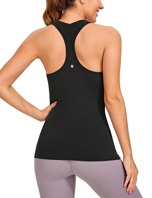 CRZ YOGA Women's Butterluxe Yoga Workout Tank Tops Racerback Sleeveless Camisole Athletic Gym Shirts Black X-Large