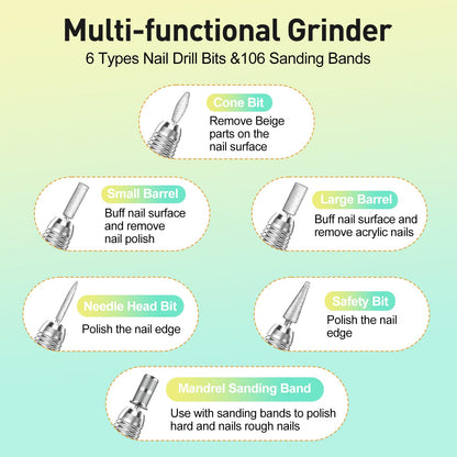 20000RPM Electric Nail Drill Professional Nail File Drill Acrylic Nails Kit for Manicure Gel Nail Polish Remover with 1 Pack of Sanding Bands(Pink)