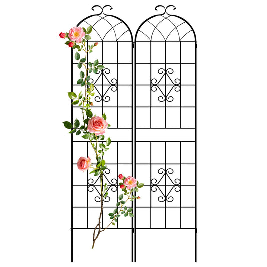 LZRS 2 Pack 78.7x20in Rustic Iron Arch Decoration Garden Trellis with Black Metal Coating – Perfect for Supporting Climbing Plants Outdoor, Roses, Vines, Flowers, and Vegetables.