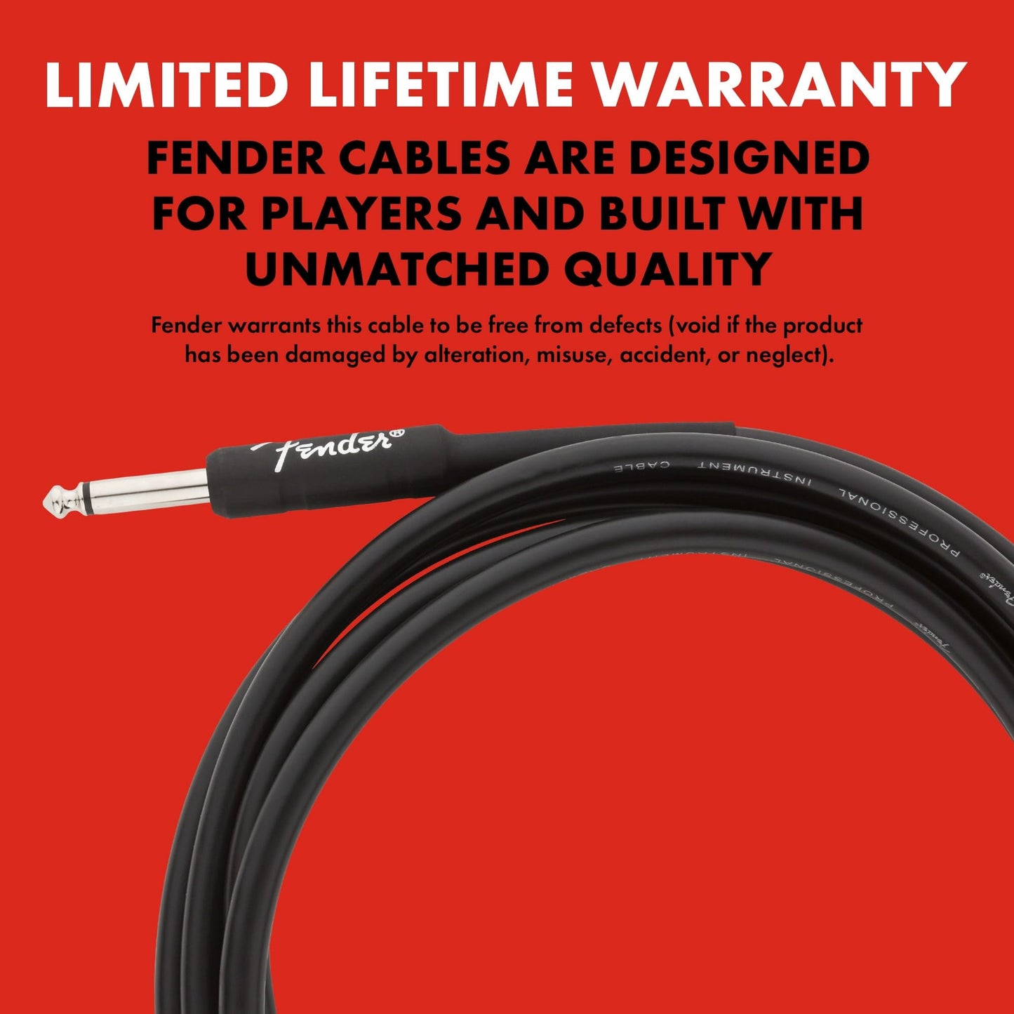 Fender Professional Series Instrument Cable, Guitar Cable 10 ft, Guitar Accessories, Stage Ready with Anti-Kinking Design, Black