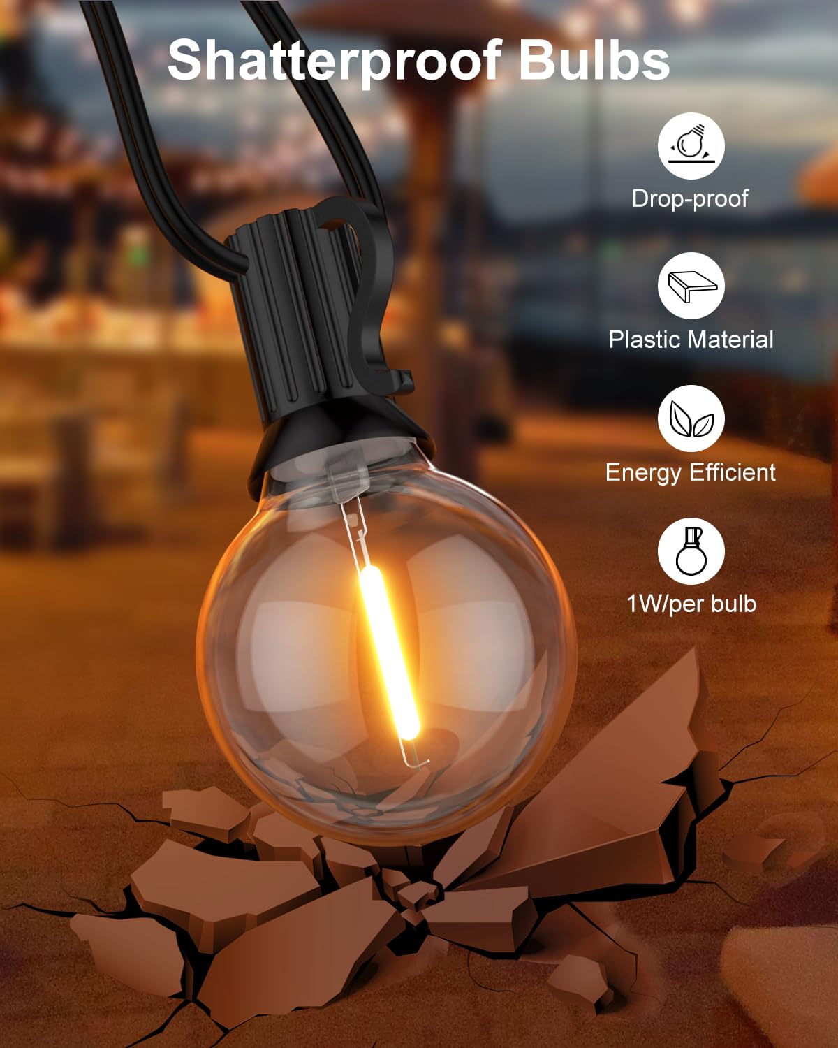 GLUROO 120FT Outdoor String Lights, G40 LED Patio Lights with 64pcs Bulbs, Waterproof Shatterproof Dimmable Globe Hanging Outdoor Cafe Bistro Porch Outside Light, 2Packs * 60ft