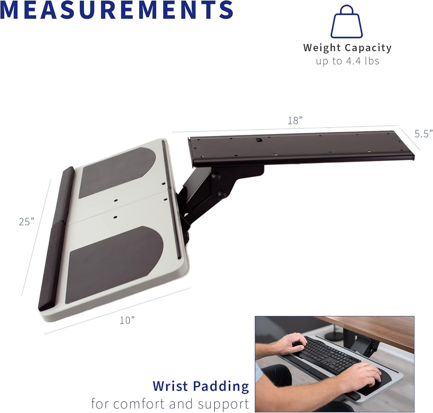 VIVO Adjustable Computer Keyboard and Mouse Platform Tray, Ergonomic Under Table Desk Mount Drawer, MOUNT-KB01