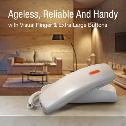 AT&T TRIMLINE 213 Corded Home Phone with Extra Big Buttons & Visual Ringer. No AC Power Required, Improved Easy-Wall-Mount, Lighted Keypad, 10 Speed Dial Keys, Volume Control, Senior Friendly. White