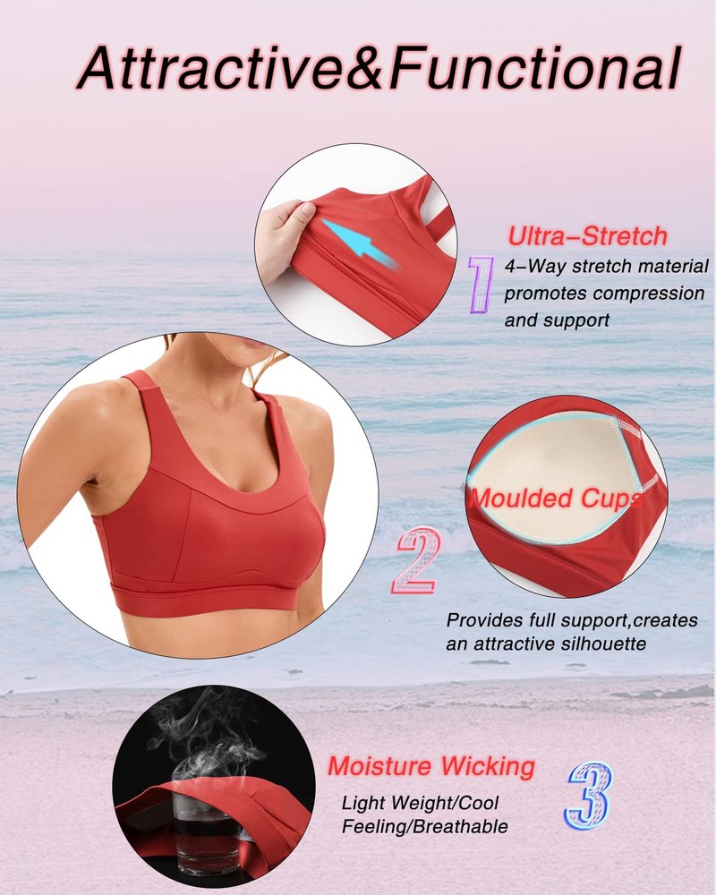 RUNNING GIRL High Impact Sports Bras for Women,Racerback Red Bra Workout Crop Tank Tops Longline Sports Bra Push up(WX2667 Red XL)