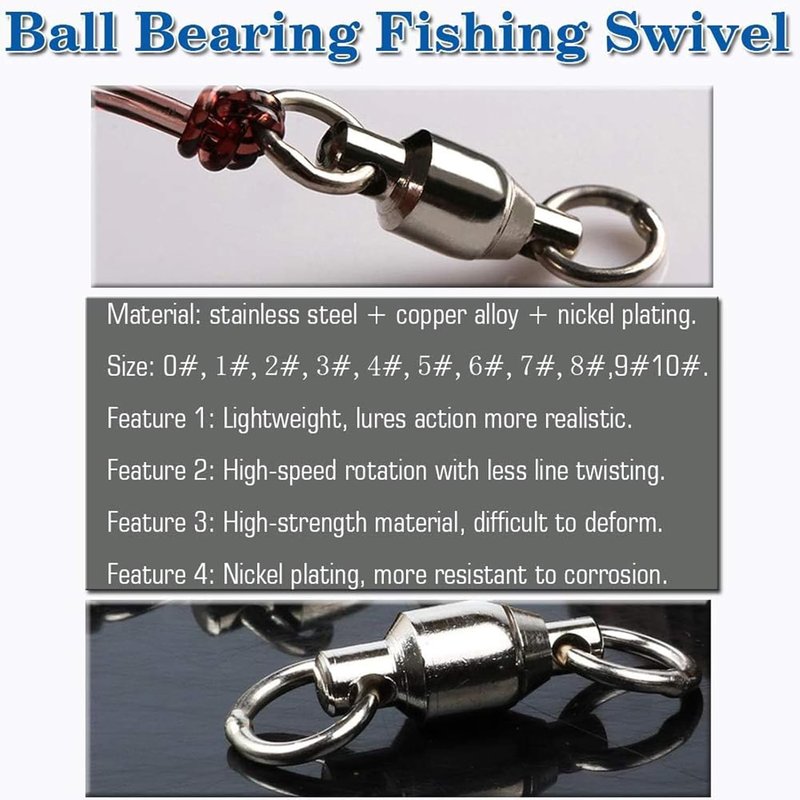 High-Strength Ball Bearing Swivels Connector - Stainless Steel Welded Rings for Saltwater & Freshwater Fishing