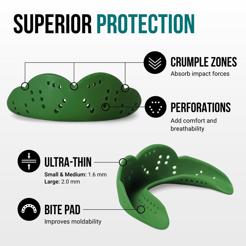 SISU Aero Small Mouthguard, Forest Green - 30% Stronger Protection for Lacrosse, Football, Hockey, Roller Derby, Team Sports - Remoldable Up to 20 Times - Ultra Slim - Non Toxic